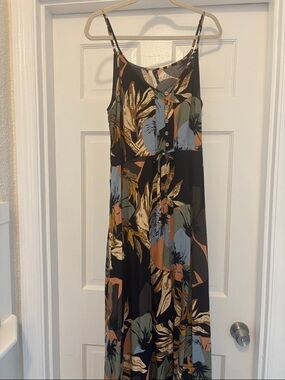 Black Floral Spaghetti-Strap Maxi Dress with Earth Tones